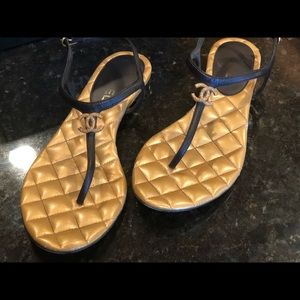 Chanel Sandals Gold Black CC logo 39.5
